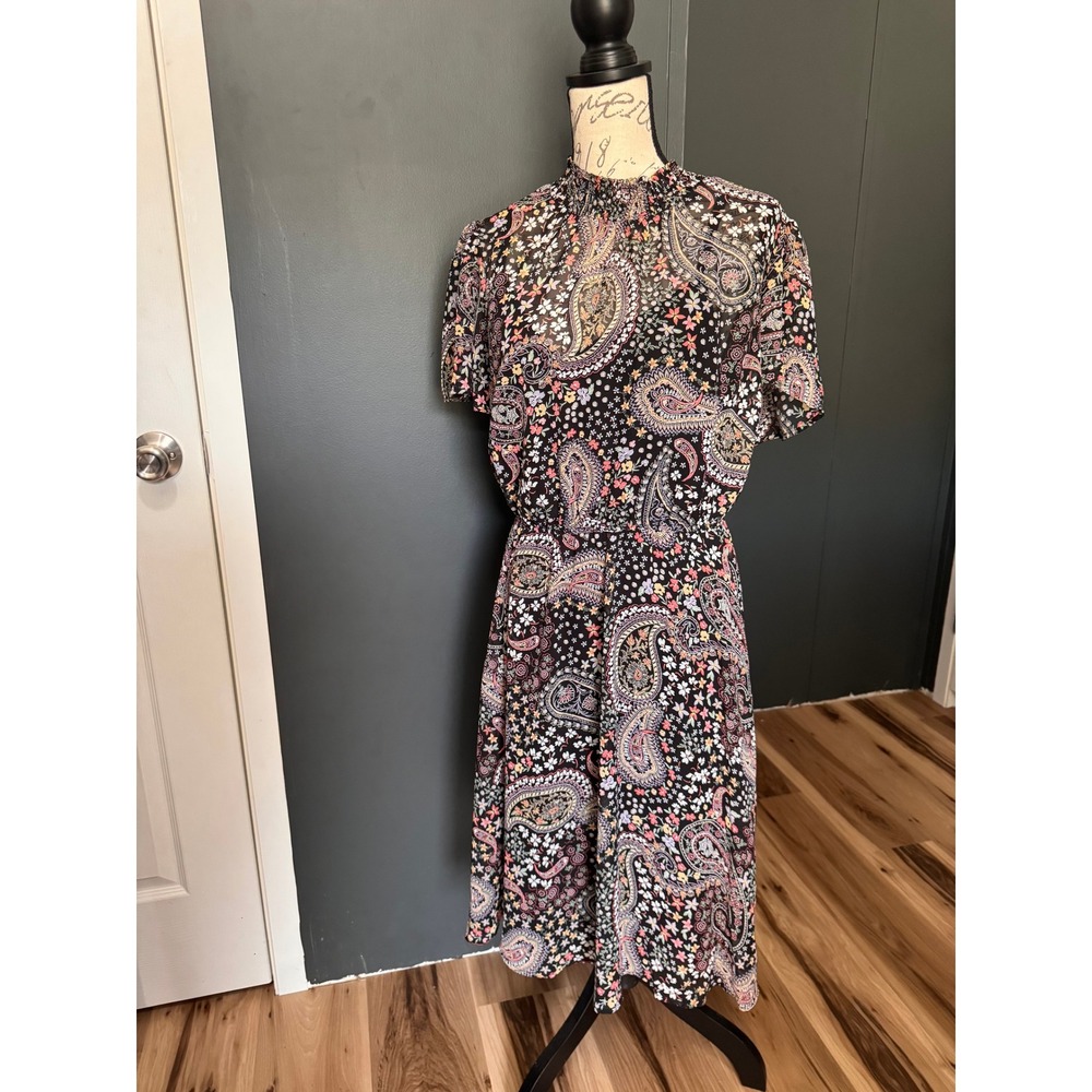Torrid Black Paisley Floral Print Smocked Mock Neck Midi Dress Plus Size